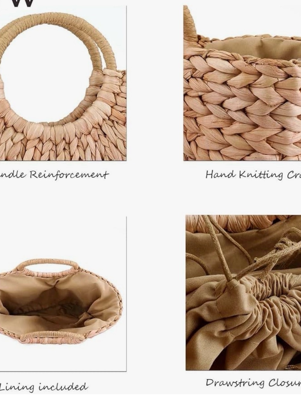 Woven Straw Tote Bag - Natural Tan - Picture 7 of 8